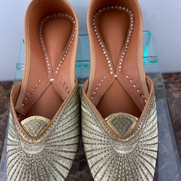 Bespoke Gold Sparkle Leather Slip Ballet Flats 7 - Picture 3 of 8